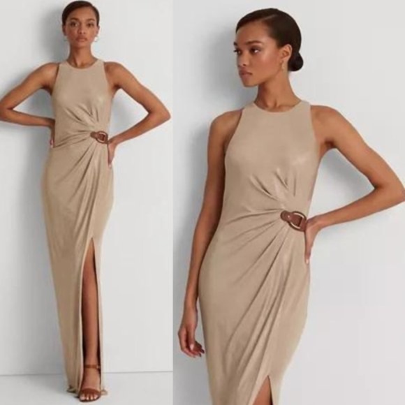 Lauren Ralph Lauren Dresses & Skirts - NEW Lauren Ralph Lauren Gold Foil-Print Jersey Dress Size 6